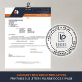 Culinary Lien Reduction Letter