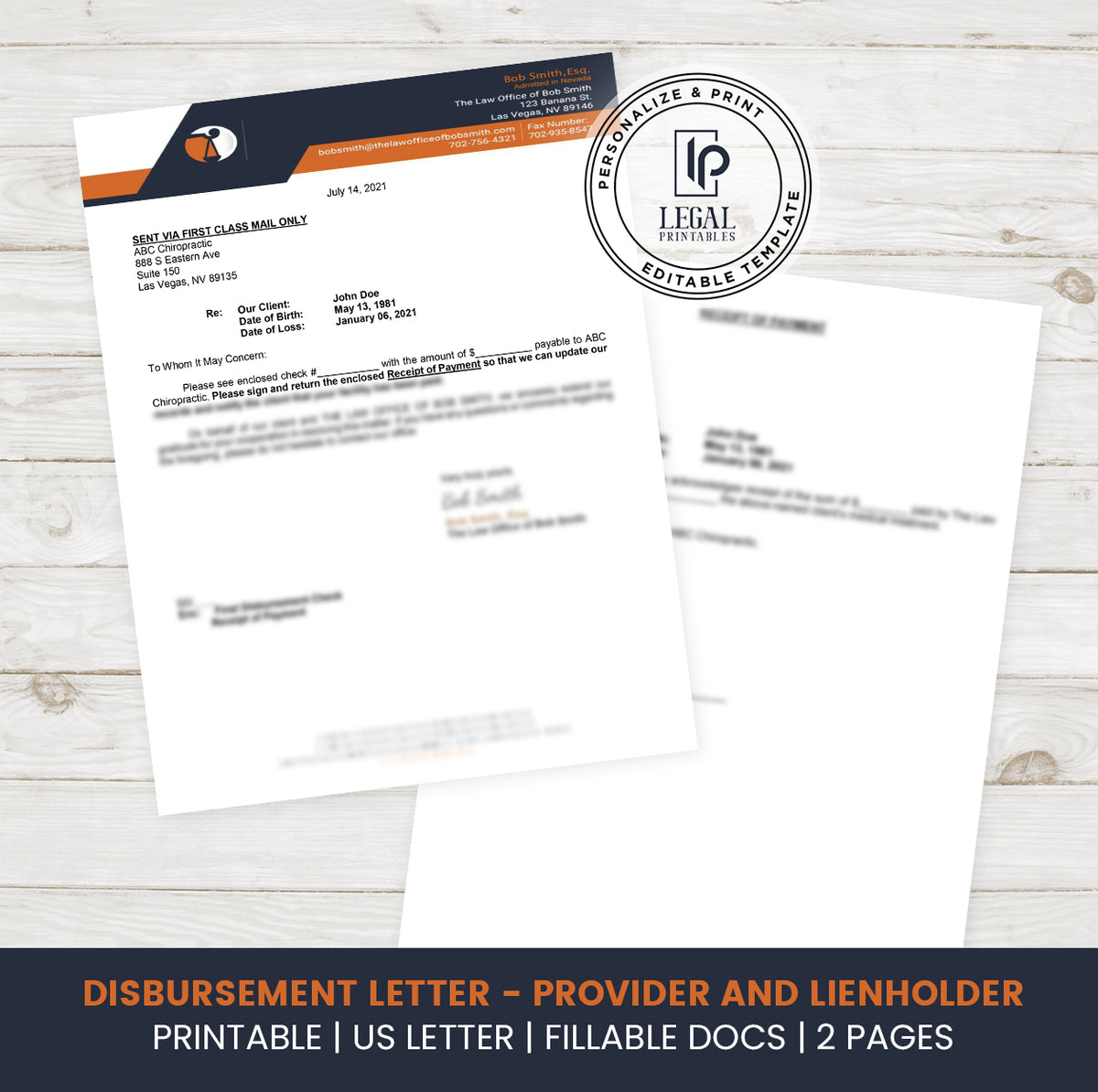 Disbursement Letter - Provider and Lienholder – Legal Printables